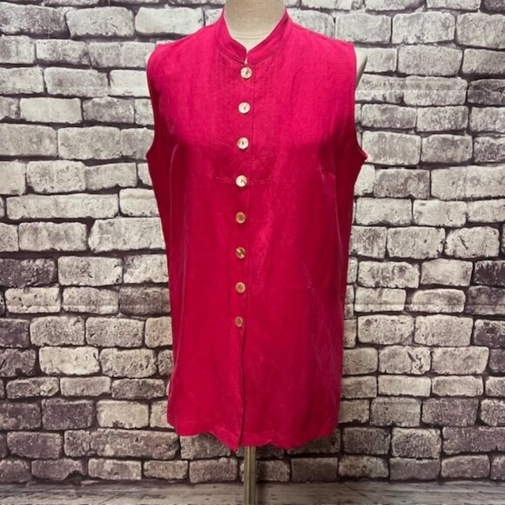 David Dart Pink Button Down Sleeveless Blouse Size L